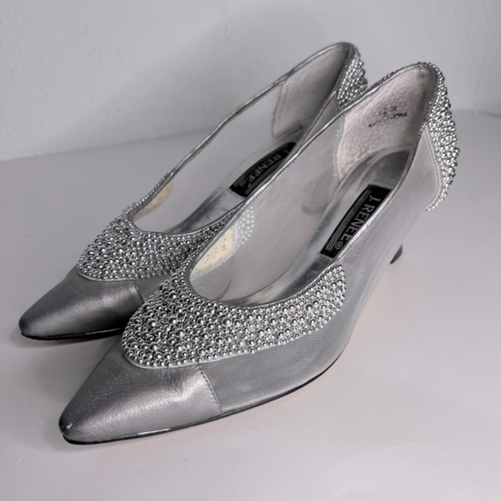 J.Renee Silver Beaded Mesh Heels Size 7.5